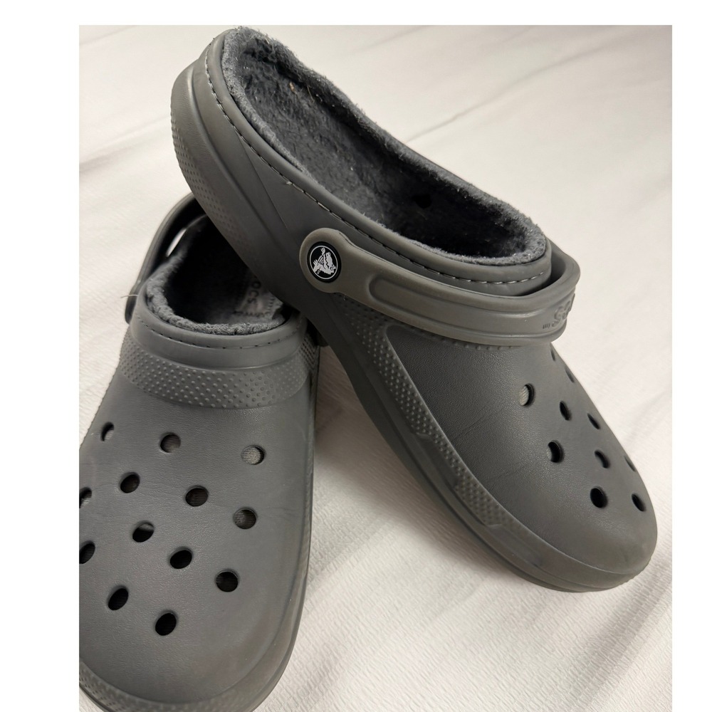 Crocs Classic Lined Clog Slate Grey Fuzzy Fleece Comfort Shoes Mens 13 M13